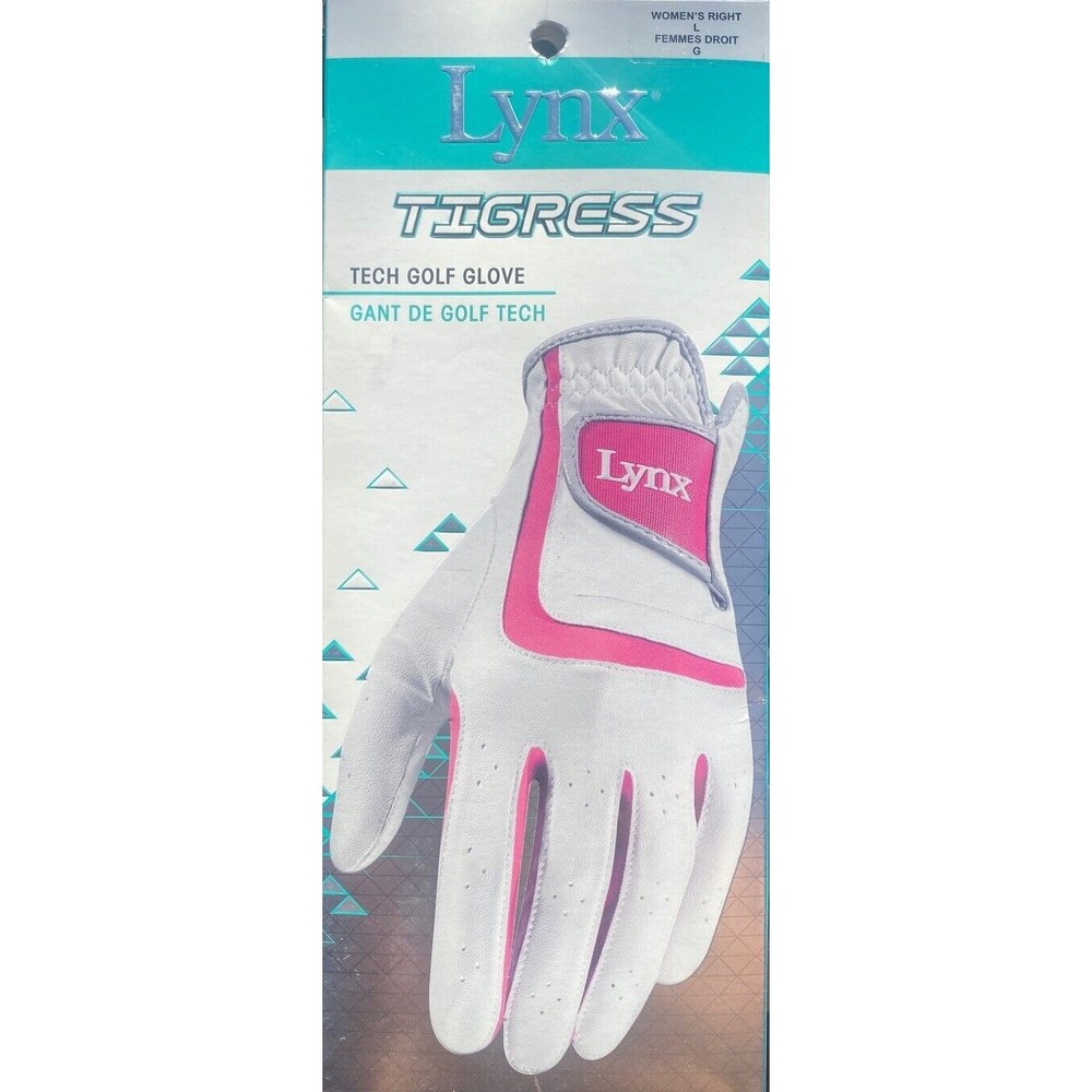 Lynx Tigress Tech Golf Glove Women’s Right Size Large White/Pink (Left Handed)